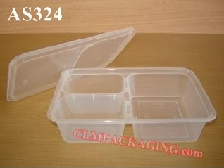 กล่องอาหารพลาสติก ทรงเหลี่ยม อบไมโครเวฟ SL028 (AS-324) สีใส 3 หลุม 3ช่อง
