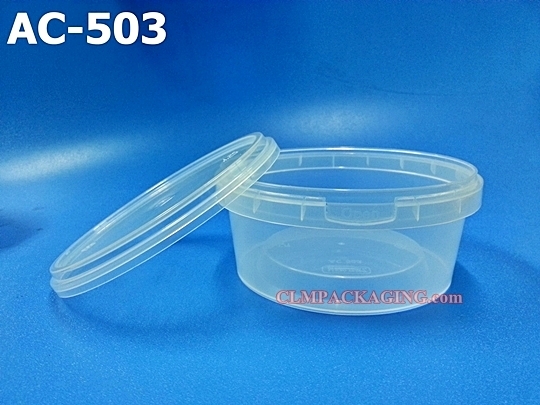 กล่องอาหารพลาสติก ทรงกลม ฝาล็อค พลาสติกแข็ง SL0132 (AC-503) 250ml