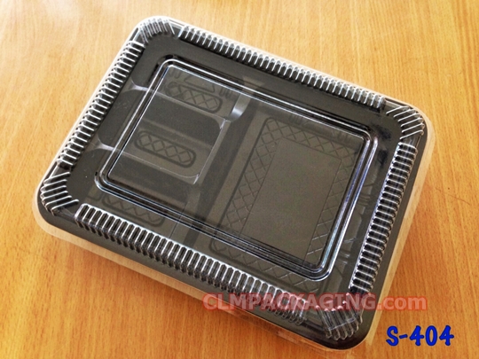 กล่องอาหารพลาสติก ฐานดำ 4 หลุม ฝาใส S-404