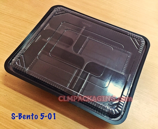 กล่องอาหารพลาสติก เบนโตะ 5 หลุม ฝาใส  S-Bento 5-01