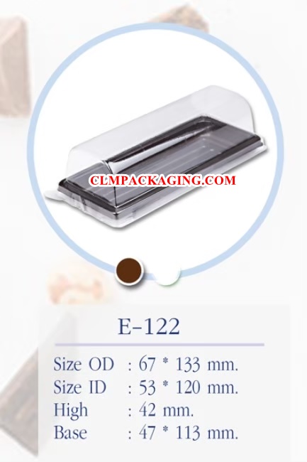 E122 กล่องเค้กพลาสติกE-122ฐานน้ำตาล,ขาว โรล11cm เค้กโรล11เซน