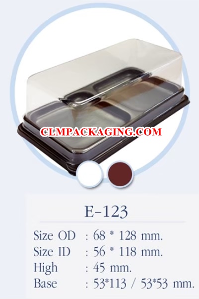 E123 กล่องเค้กพลาสติกE-123ฐานน้ำตาล,ขาว 2ช่องเล็ก เค้ก2ช่อง เค้ก2ชิ้น