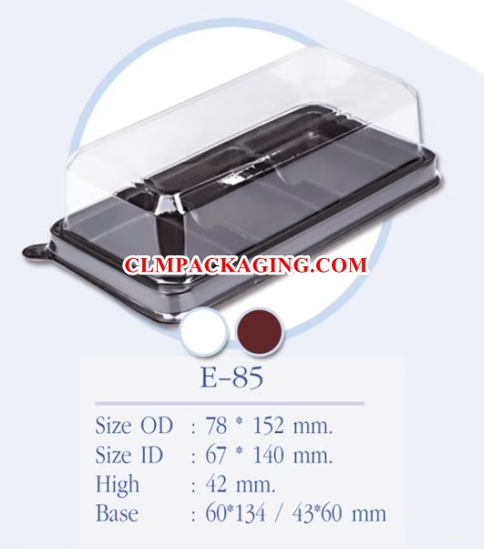 E85 กล่องเค้กพลาสติกE-85ฐานน้ำตาล เค้ก3ช่อง เค้ก3หลุม เค้กโรลจิ๋ว